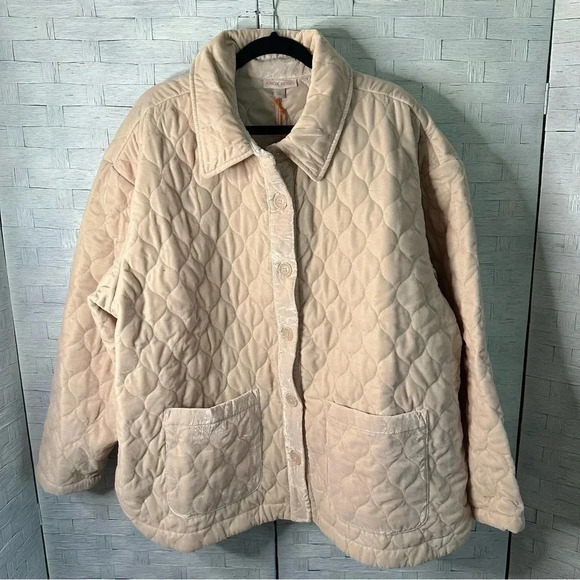 Knox Rose Jacket Women Cream Velour Quilted Chore Coat Plus Size Button Down - Picture 2 of 7